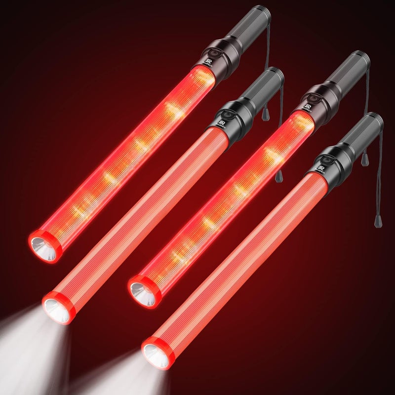 RoadHero 4 Pack Traffic Baton, 21 Inch LED Traffic Control Wand, Night Safety Light Wands with 3 Flashing Modes, Airport, Parking, Car Directing - Image 1
